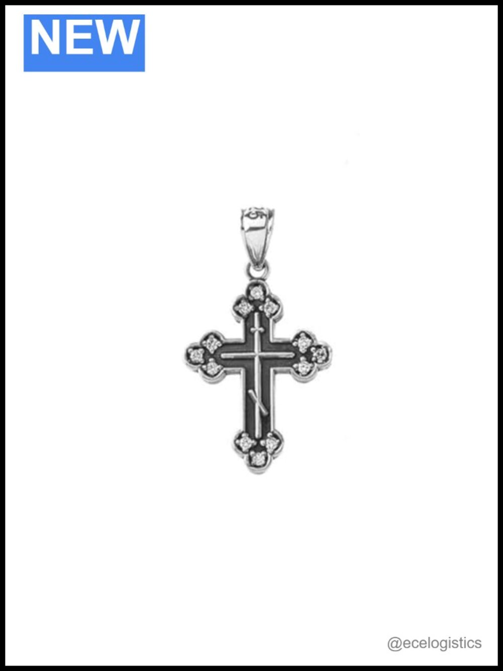 Sterling Silver Vintage CZ Eastern Orthodox Cross Necklace %2B Choice of Chain